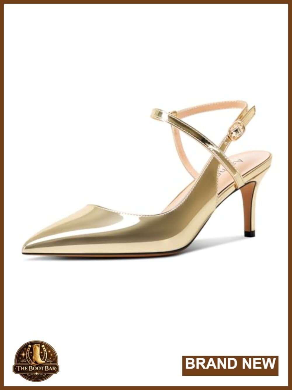 Patent Leather Slingback Pumps Ankle Strap Pointed Toe Mid Heel Dress Shoes